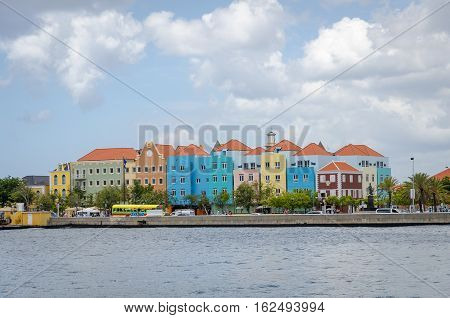 Willemstad In Curacao Handelskade With Colorful Facades
