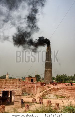 View of  traditional brick kiln in Pakistan Kpk  Asia.