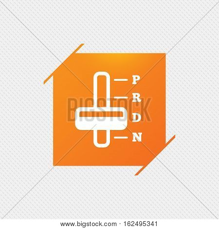 Automatic transmission sign icon. Auto car control symbol. Orange square label on pattern. Vector