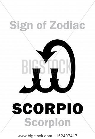 Astrology Alphabet: Sign of Zodiac SCORPIO (The Scorpion). Hieroglyphics character sign (single symbol).