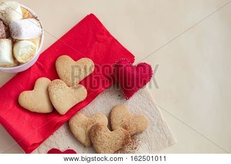 Valentine Heart Cookies On Napkin