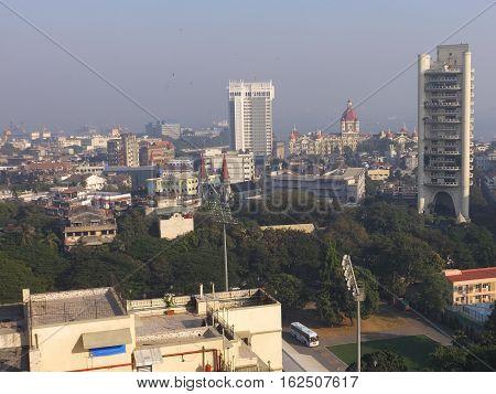 MUMBAI, INDIA - NOV 29: Aerial view of South Mumbai in Maharashtra, India, as seen on Nov 29, 2016. It is the most populous city in India and the ninth most populous agglomeration in the world.