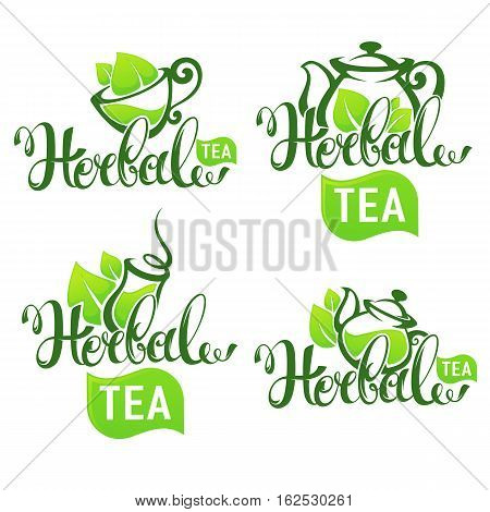 green and herbal tea vector collection of organic logo