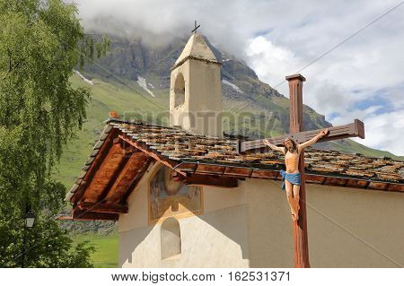 BESSANS, FRANCE: St Sebastian Chapel in Vanoise National Park, Northern Alps