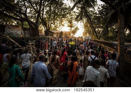 Mumbai, India - 6 November: The ancient Hindu Chhath Puja Festival being celebrated on Juhu Beach in Mumbai on 6th November 2016.