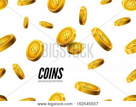 Gold coin seamless pattern. Wealth business background. Dollar finance success pattern. Vector money currency.