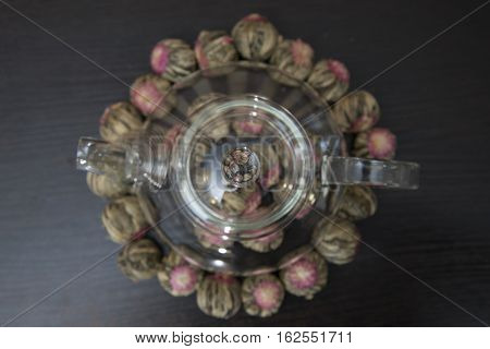 Chinese Green Tea In A Transparent Teapot.
