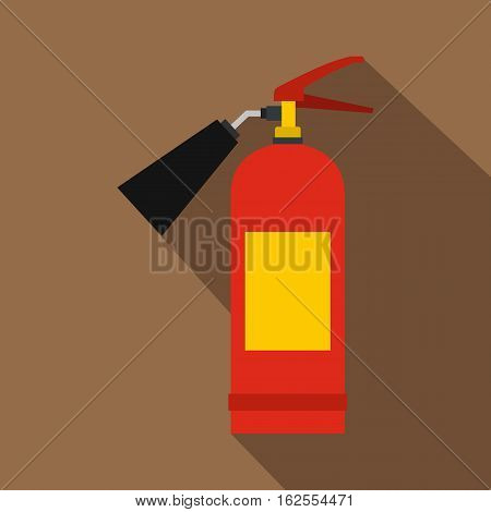 Red fire extinguisher icon. Flat illustration of fire extinguisher vector icon for web isolated on coffee background