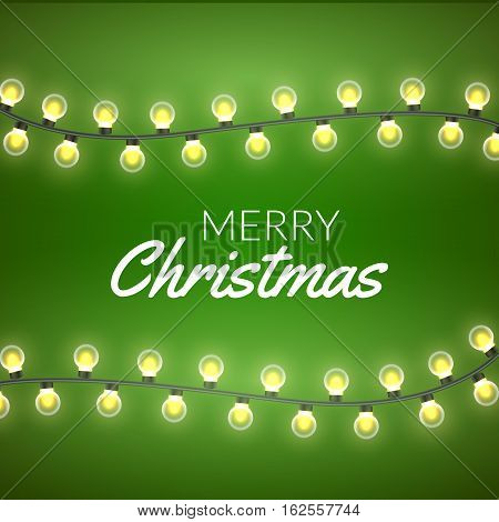 Christmas Lights vector illustration. Xmas colorful bright string with glowing bulb. Party celebration decoration design. Holiday element.