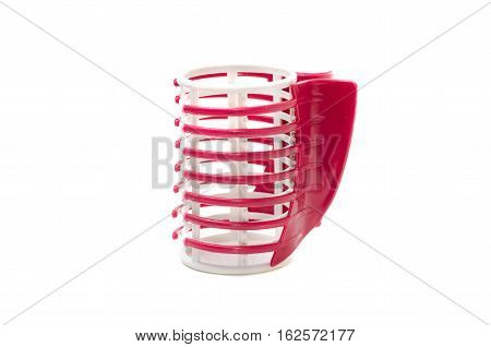 red hair curlers woman on a white background