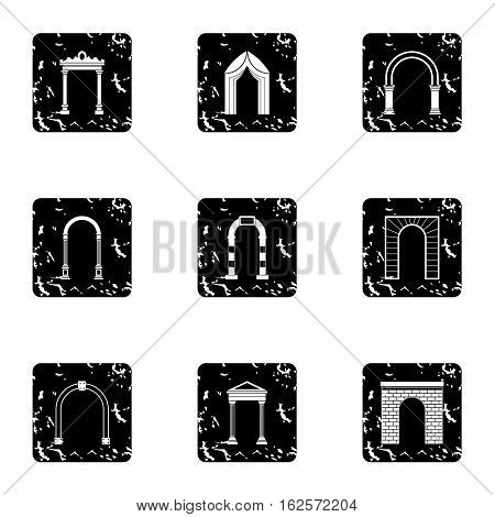 Types of arches icons set. Grunge illustration of 9 types of arches vector icons for web