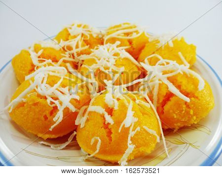 Toddy palm cake,Thai Dessert Toddy Palm Cake on white background