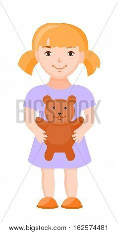 Cute little girl holding toy plush bear