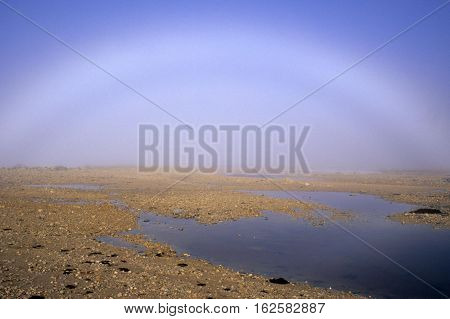 FOG BOW OVER TUNDRA SIBERIA with beautiful rainbow