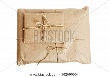 Gift Parcels With Kraft Paper Isolated On White