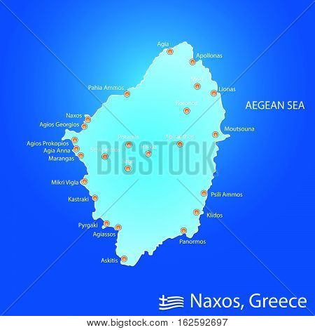 Island Of Naxos In Greece Map Illustration In Colorful