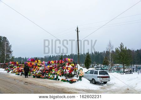 Sale Of Artificial Flowers And Wreaths At The City Cemetery Office, March 5, 2016.