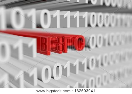 FIFO as a binary code with blurred background 3D illustration