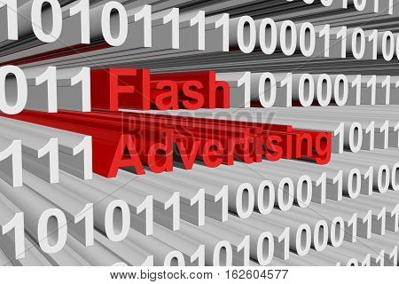 flash advertising is presented in the form of binary code 3d illustration