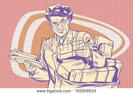 retro postman, delivering letters, pop art retro vector illustration
