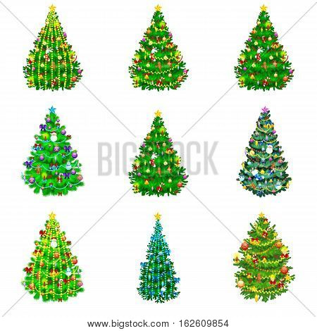holiday christmas tree isolated decoration for celebrate xmass with ball gold bells candles stars lights candy and gingerbread men.