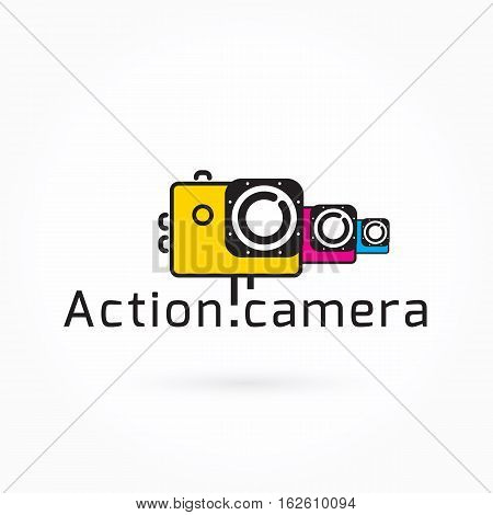 Action camera icon, colorful vector illustration, logo template. Extreme video cam symbol, camera design element