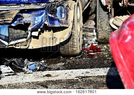 Detail with damage automobile after a car crash accident