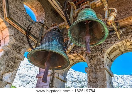 View from the St. Anthony church bell tower in old village Tucepi in Dalmatia.