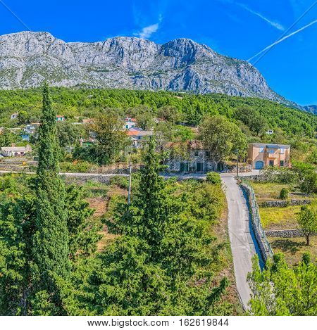 View from the St. Anthony church tower in old village Tucepi in Dalmatia.