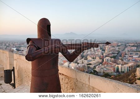 Metal Sculpture of Warrior in Santa Barbara Castle, Alicante, Spain