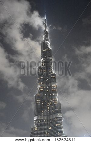 DUBAI, UAE - DEC 9: The LED lights show at Burj Khalifa in Dubai, UAE, as seen on Dec 9, 2016. The show titled Ascension, by London-based Yusuke Murakami and Tangent Design and Invention illuminated and animated the Burj Khalifa during Dubai Design Week.