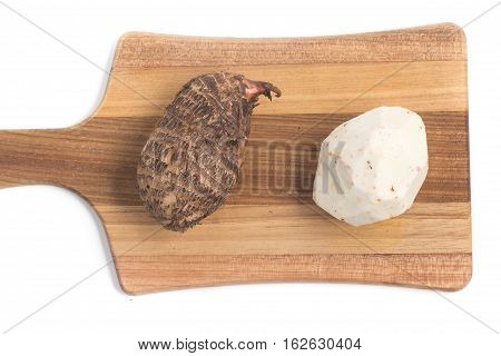 Yam Inhame Cara. Colocasia esculenta isolated on white background