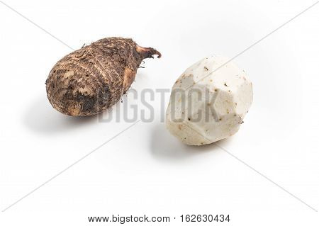 Yam Inhame Cara. Colocasia esculenta isolated on white background