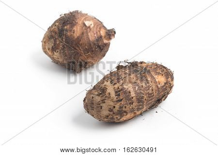 Yam Inhame Cara. Colocasia esculenta isolated on white background