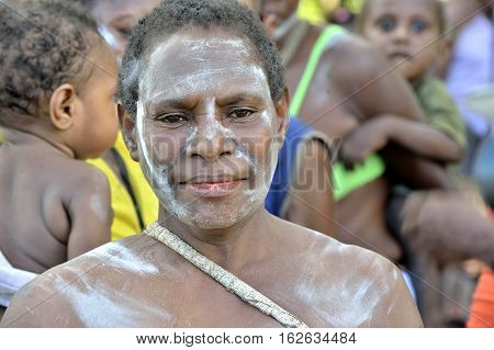 YOUW VILLAGE ATSY DISTRICT ASMAT NEW GUINEA INDONESIA - MAY 23: Portrait of an elderly papuan woman from the tribe of Asmat. Small village on the deep jungle of New Guinea. Indonesia. May 23 2016