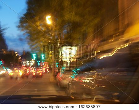 Philadelphia City Lights Blurred From Going Fast In a Car.