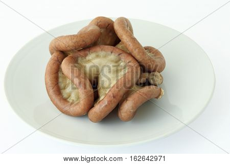 Chitterlings internal organs of pig isolated on white background clipping path