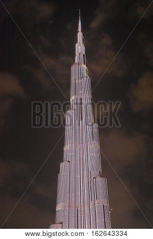 DUBAI, UAE - DEC 9: The LED lights show at Burj Khalifa in Dubai, UAE, as seen on Dec 9, 2016. The show titled Ascension, by London-based Yusuke Murakami and Tangent Design and Invention illuminated and animated the Burj Khalifa during Dubai Design Week.