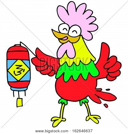 Character rooster with lampion for Chinese New Year illustration