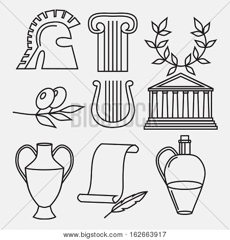 Travel Greek Culture Landmarks and cultural features flat icons design set