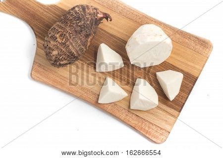 Yam Inhame Cara. Colocasia esculenta isolated on white background