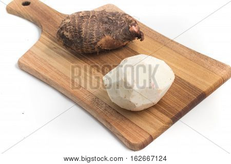 Yam Inhame Cara. Colocasia esculenta isolated on white background