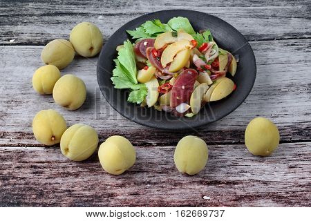 Spicy Sour Chinese Sausage Salad With Peach Honey - Compote .