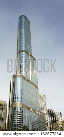 Chicago IL USA october 28 2016: Trump Tower in Chicago Illinois. Upon its completion in 2009 with hieght 1362 feet it is the seventh-tallest building in the world.