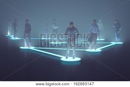 3D illustration. Businessmen connected by the technology of the globalized world.