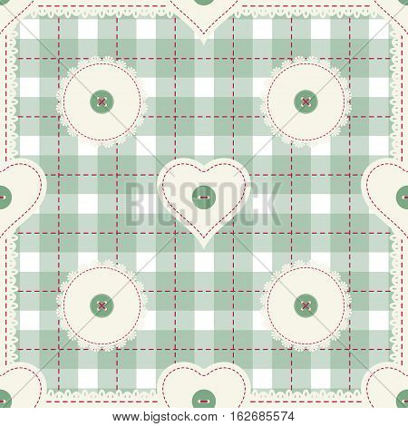 Seamless background for cushion pillow bandanna kerchief shawl fabric print. Texture for clothes and bedclothes. Vector pattern with hearts for Valentines day. Embroidery stylization