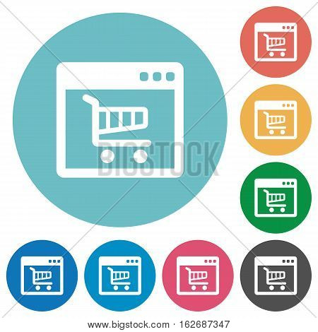Webshop application flat white icons on round color backgrounds
