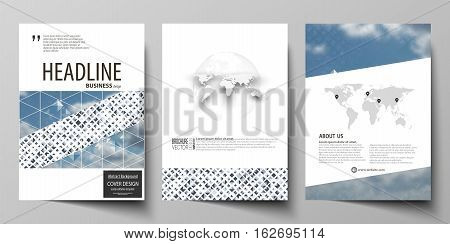 Business templates for brochure, magazine, flyer, booklet or annual report. Cover design template, easy editable vector, abstract flat layout in A4 size. Blue color pattern with rhombuses, abstract design geometrical vector background. Simple modern styli