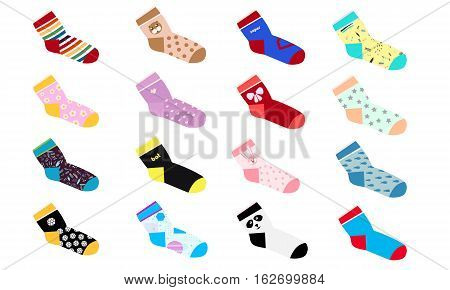 Flat Chlid Design Colorful short Socks Set Vector Illustration.