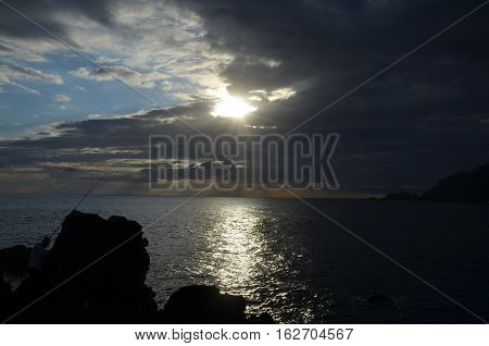 Sky Sunlight Sea Fishing Seaside Rock Black